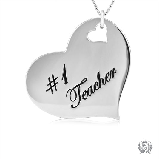 Engraved Heart Pendant - #1 Teacher