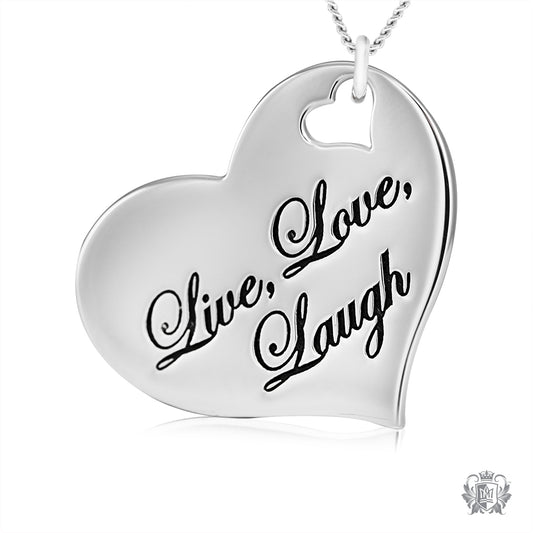 Engraved Heart Pendant - Live, Love, Laugh