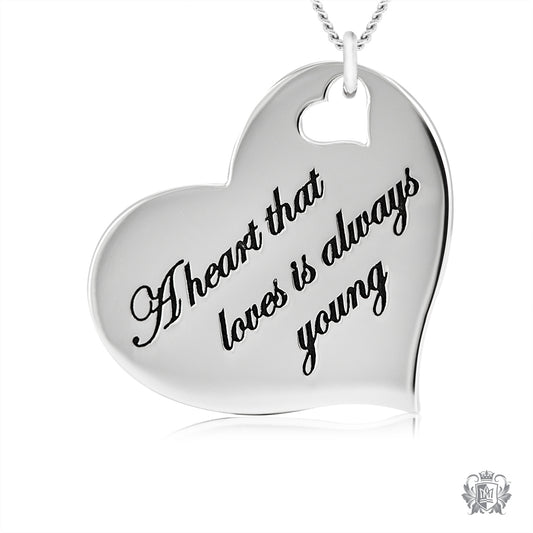 Engraved Heart Pendant - A heart that love is always young