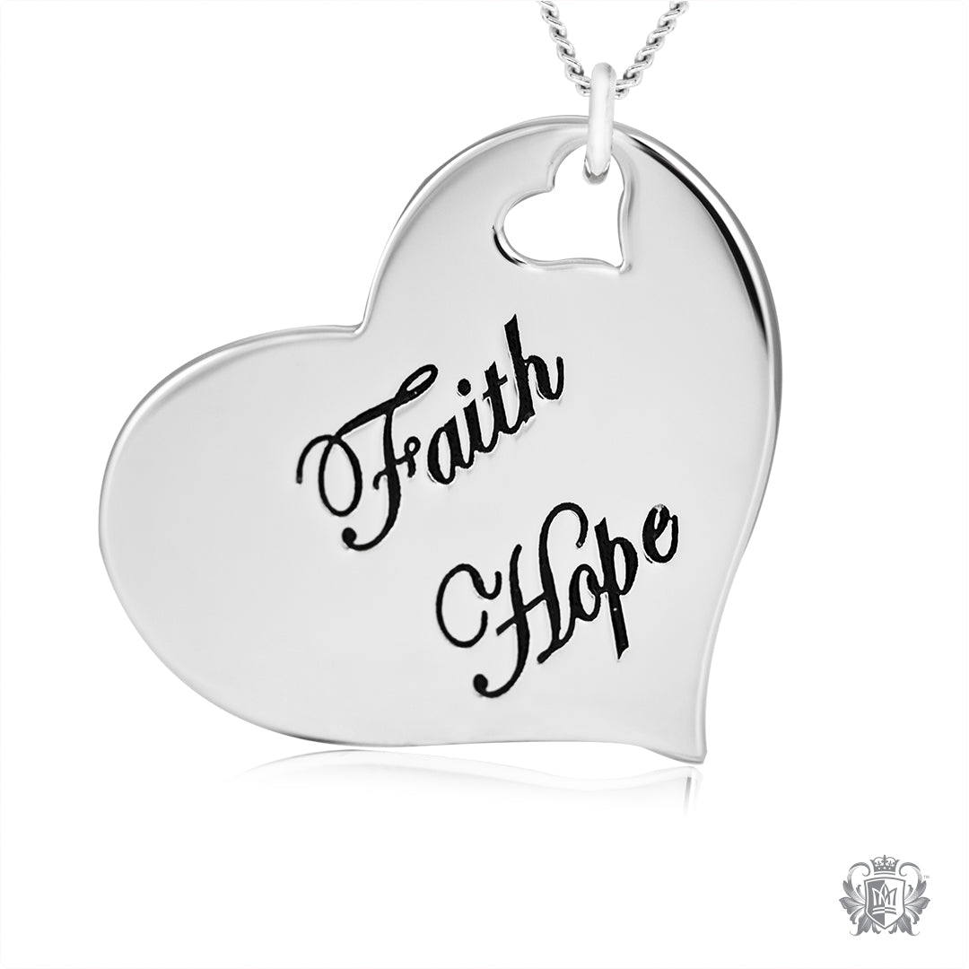 Engraved Heart Pendant - Faith, Hope, Love