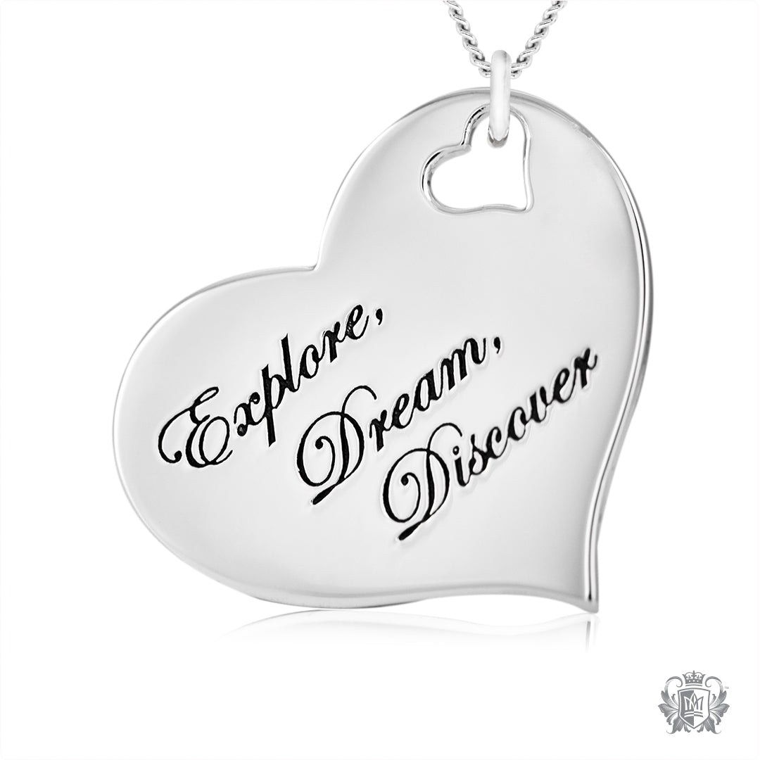 Engraved Heart Pendant - Explore, Dream, Discover