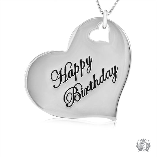 Engraved Heart Pendant - Happy Birthday