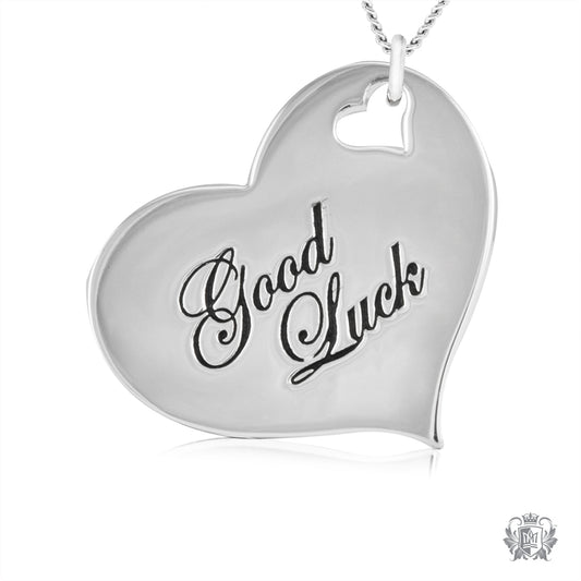 Engraved Heart Pendant - Good Luck