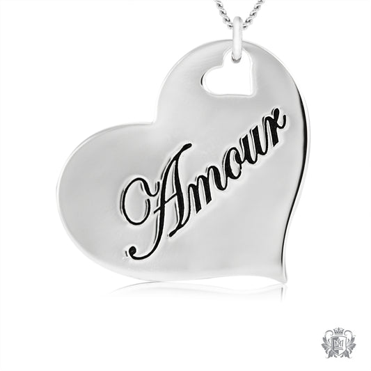 Engraved Heart Pendant - Amour