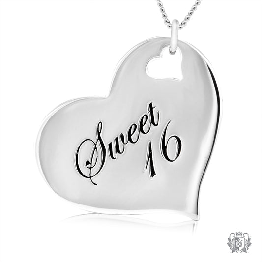 Engraved Heart Pendant - Sweet 16