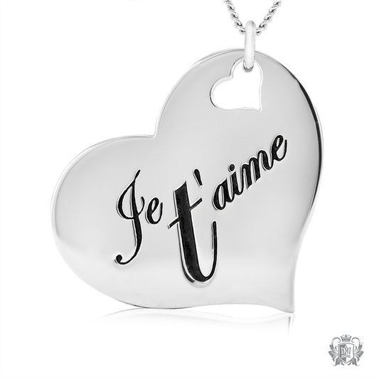 Engraved Heart Pendant - Je T'aime