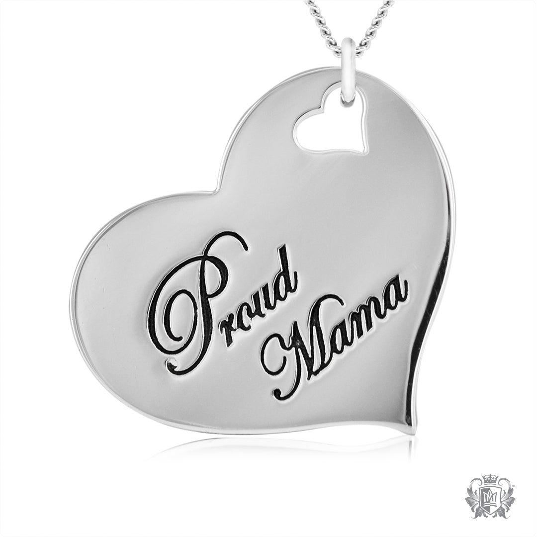 Engraved Heart Pendant - Proud Mama