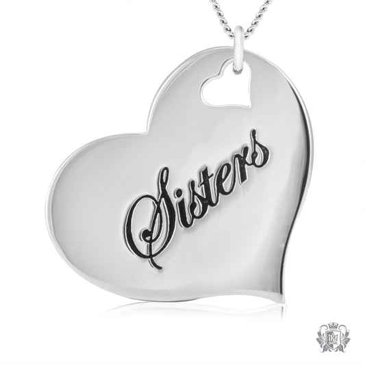 Engraved Heart Pendant - Sisters