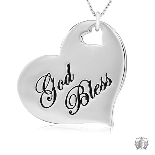 Engraved Heart Pendant - God Bless