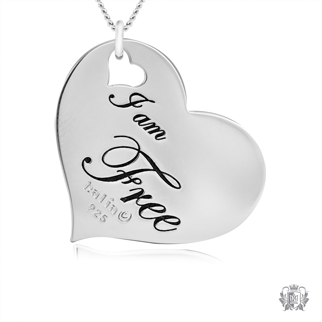 Engraved Heart Pendant - When you are with me you are Free