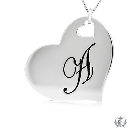 Engraved Letter A Initial Heart Pendant