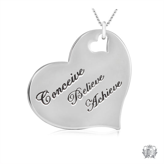 Engraved Heart Pendant-Conceive, Believe, Achieve