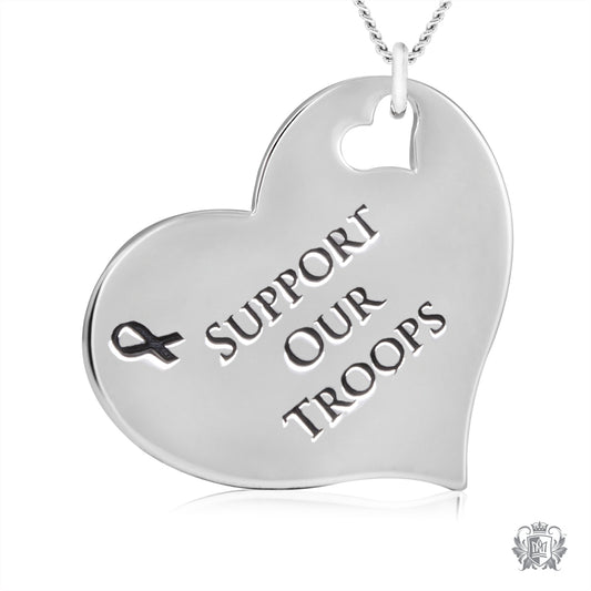 Engraved Heart Pendant -Support Our Troops