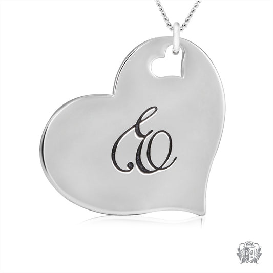 Engraved Letter E Initial Heart Pendant