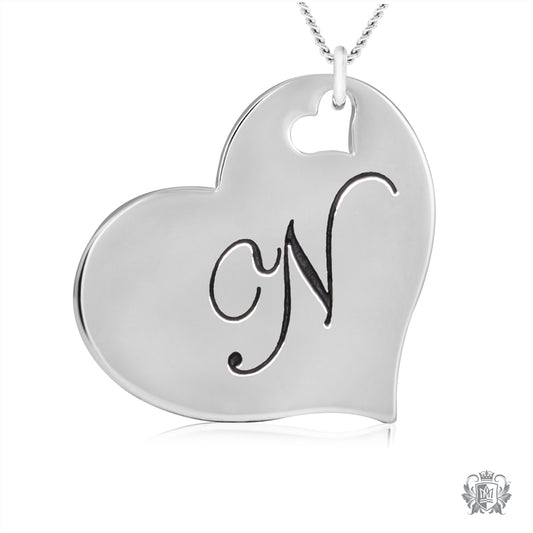 Engraved Letter N Initial Heart Pendant