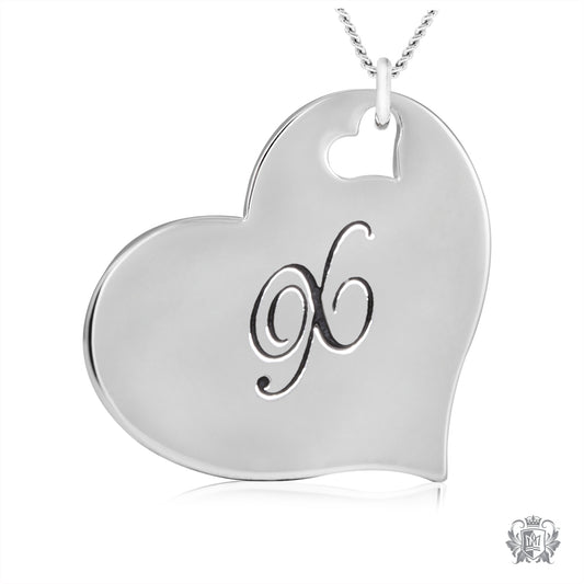 Engraved Letter X Initial Heart Pendant