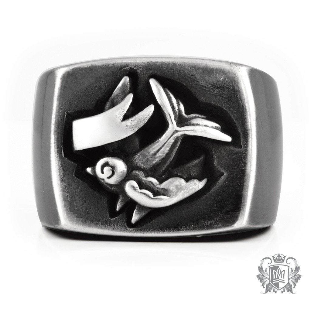 Metalsmiths Sterling Silver Tattoo Sparrow Signet Ring - front