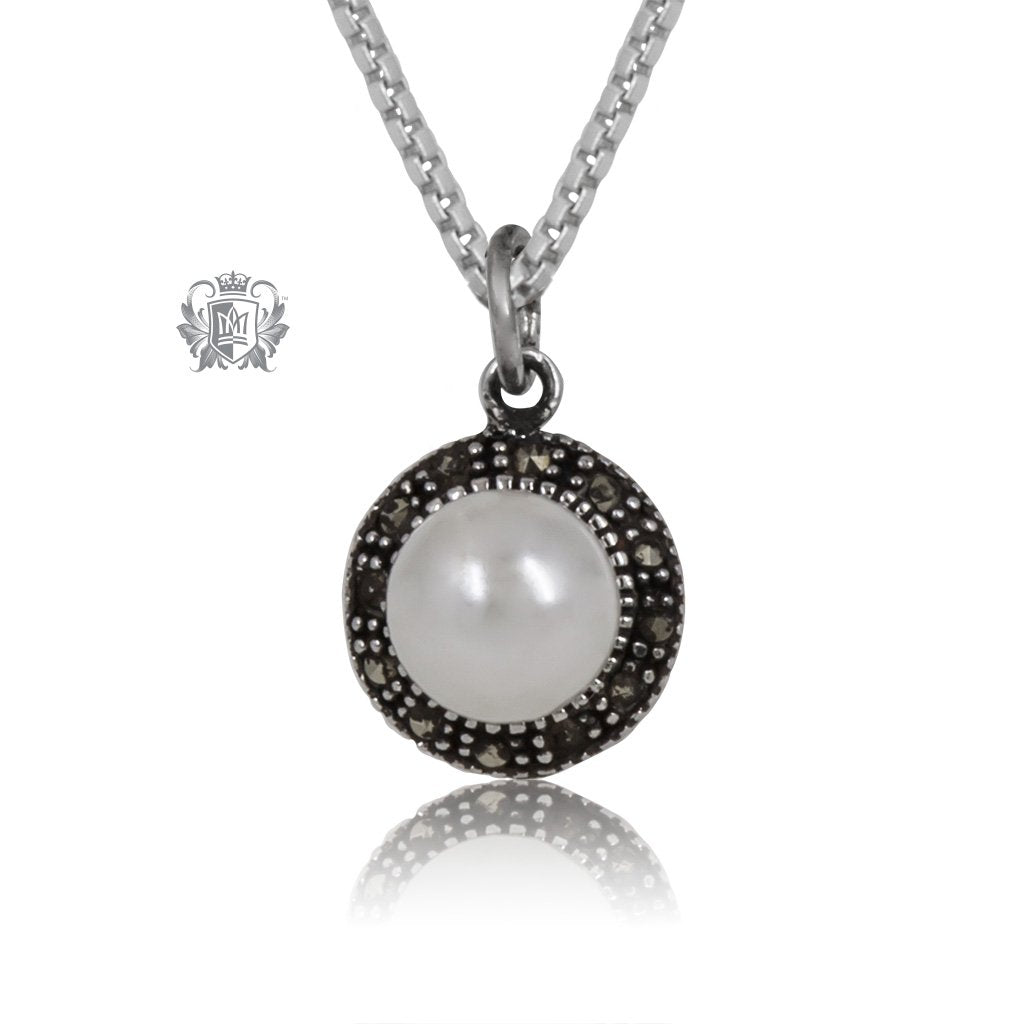 Sterling Silver Marcasite Pearl Pendant
