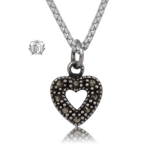 Sterling Silver Marcasite Open Heart Pendant