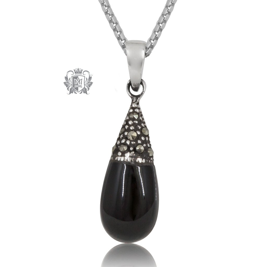 Sterling Silver Marcasite & Black Enamel Pear Pendant