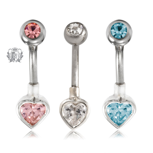 Bezel Set Heart Belly Ring