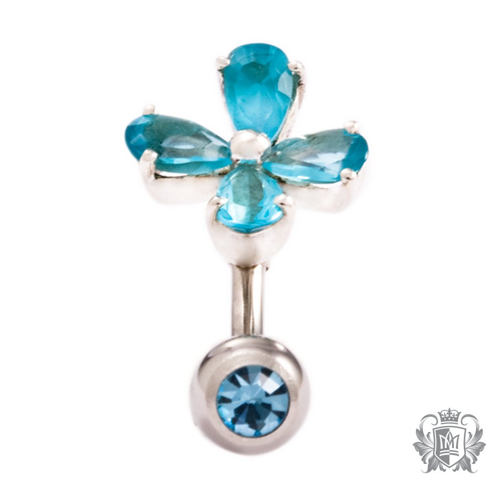 Blue Topaz Cubic Tulip Flower Belly Ring