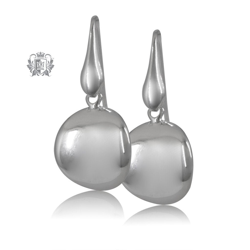 Round Pebble Hanger Earrings Sterling Silver