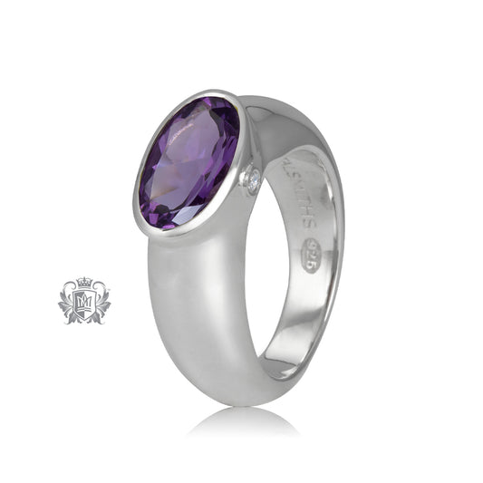 Amethyst Oval Ring with Diamond Accents