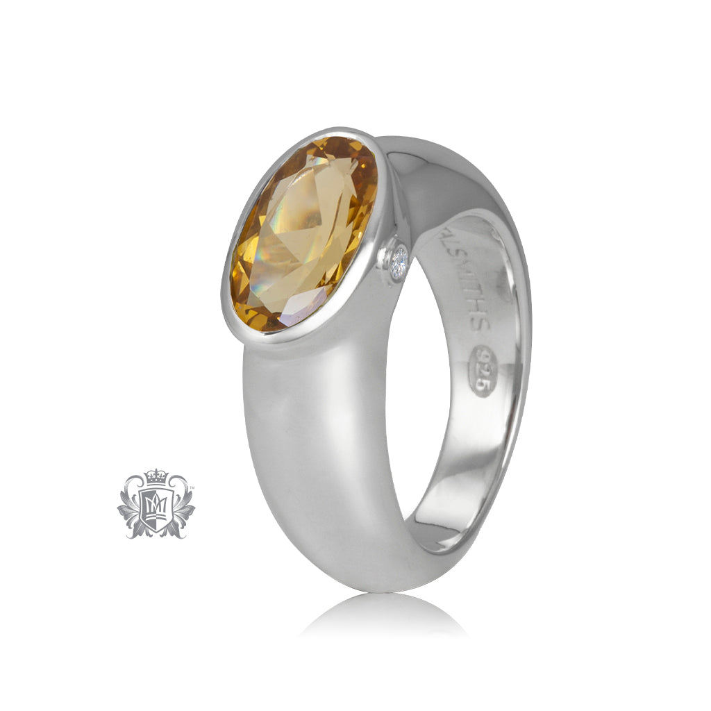 Citrine Oval Ring with Diamond Accents