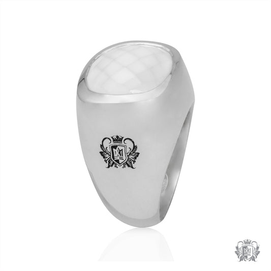 Small Checker Cut Ring - White Agate