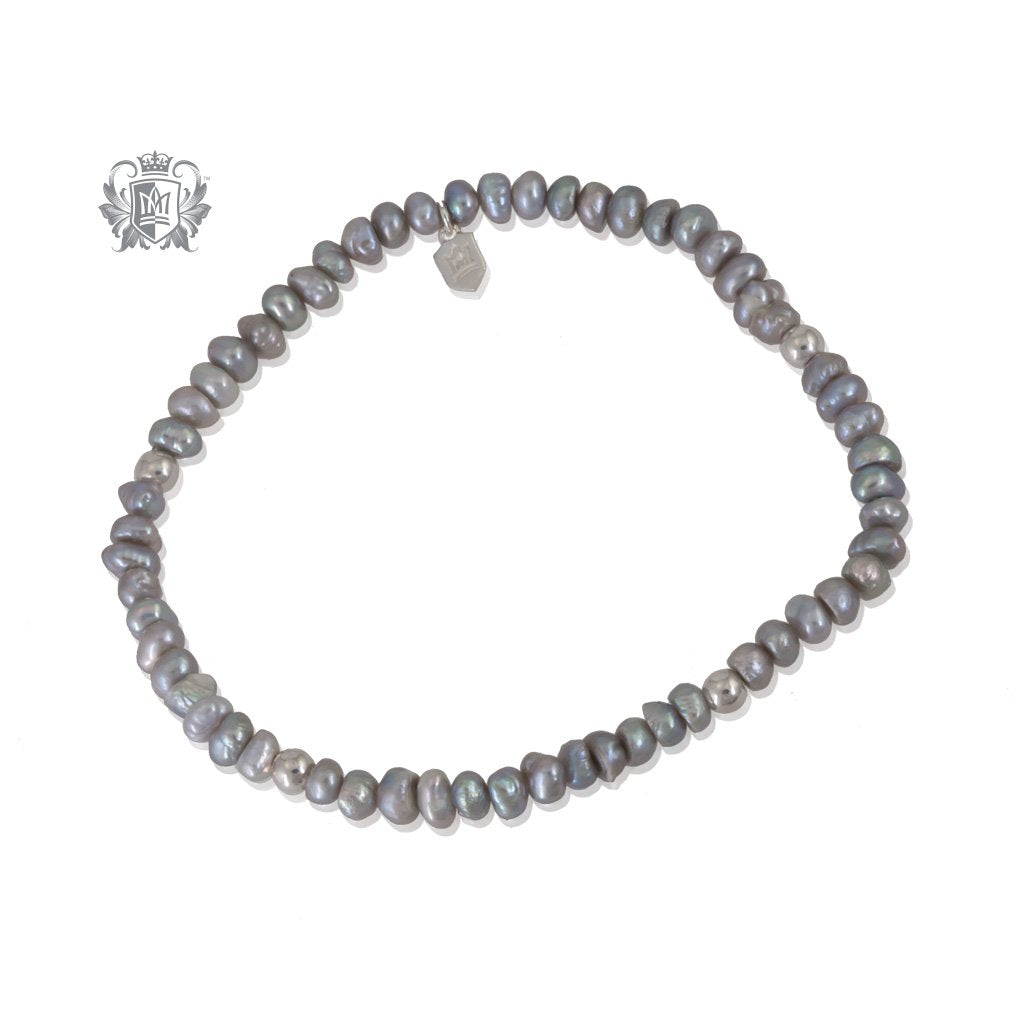 Grey Pearl Stackable Friendship Bracelet Sterling Silver
