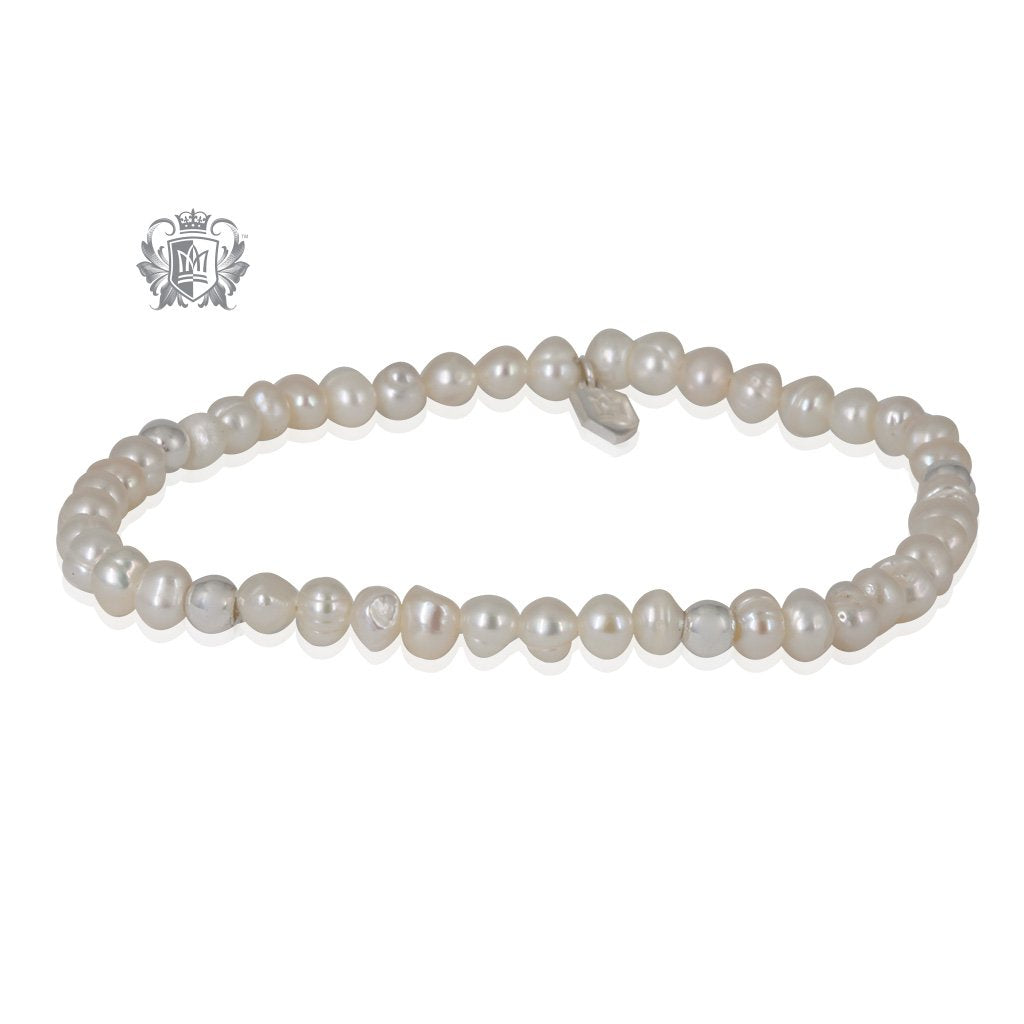 White Pearl Stackable Friendship Bracelet Sterling Silver