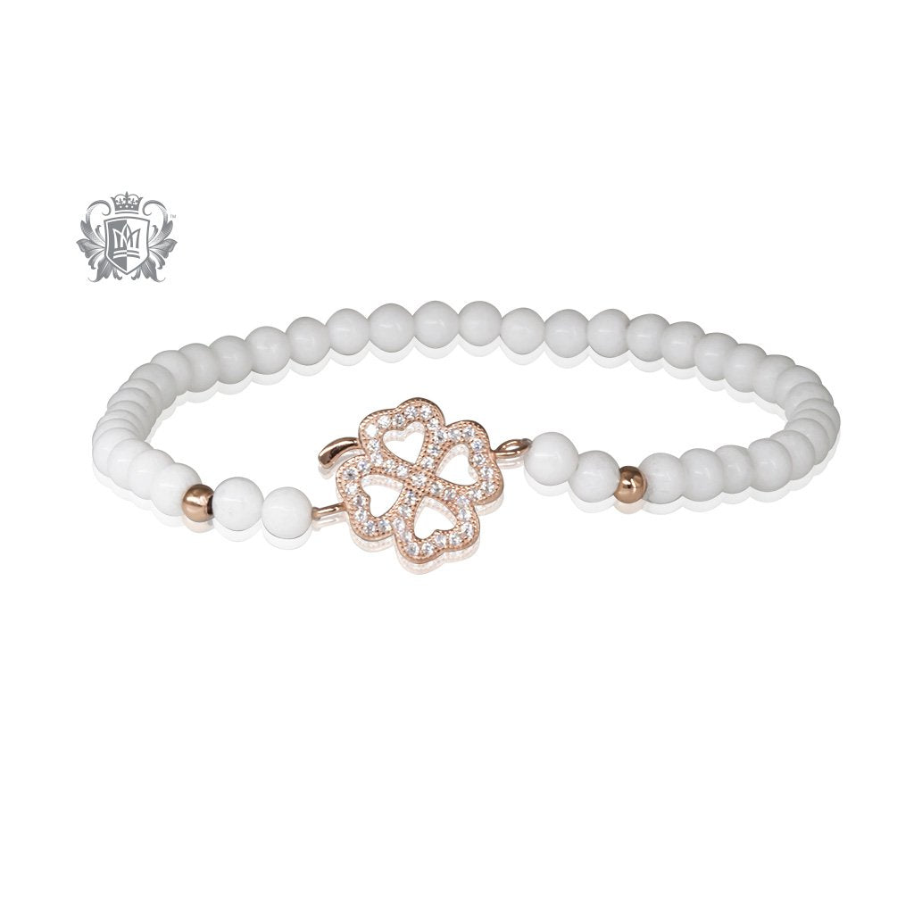 Lucky Clover Friendship Bracelet White Agate Rose Gold