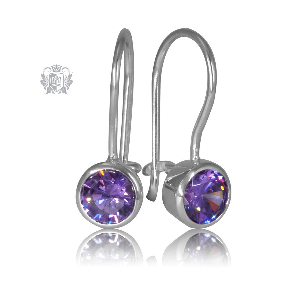 Amethyst Cubic Round Bezel Hangers Sterling Silver