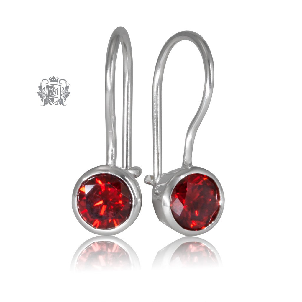 Garnet Cubic Round Bezel Hangers Sterling Silver