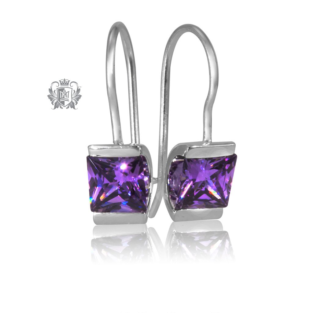 Amethyst Cubic Channel Set Hanger Earrings Sterling Silver