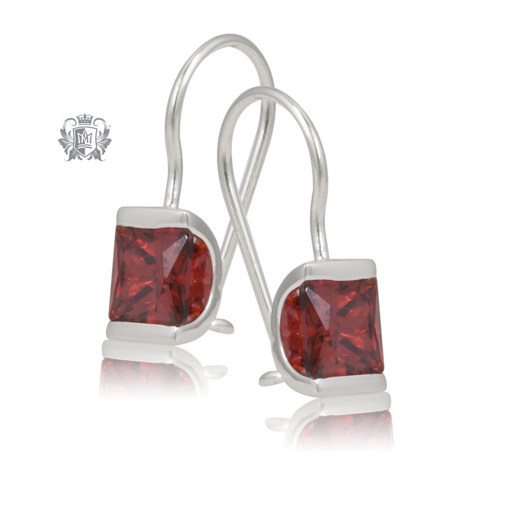 Garnet Cubic Channel Set Hanger Earrings Sterling Silver