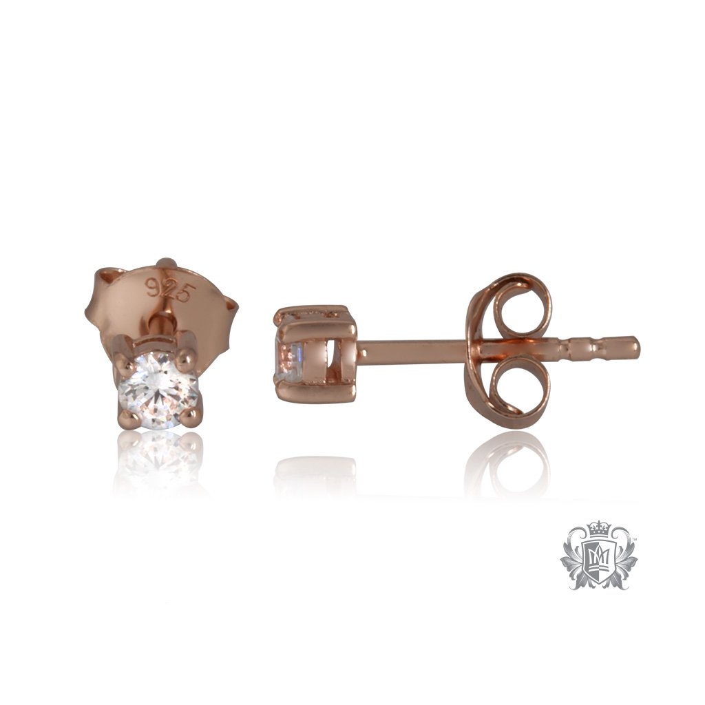 Side Prong Set Cubic Studs - Small, Rose Gold Dipped Sterling Silver