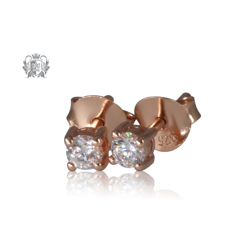 Prong Set Cubic Studs - Small, Rose Gold Dipped Sterling Silver