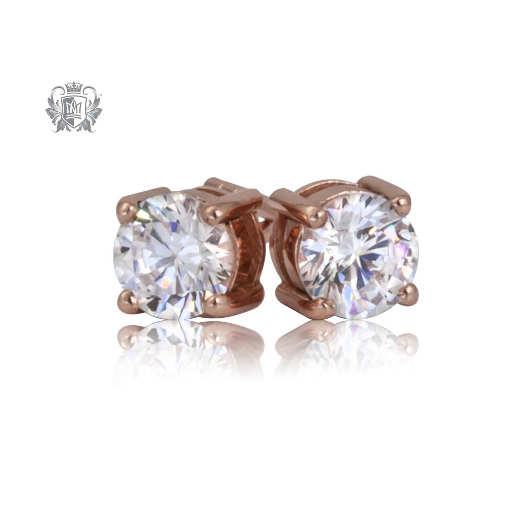Prong Set Cubic Studs - Medium, Rose Gold Dipped Sterling Silver