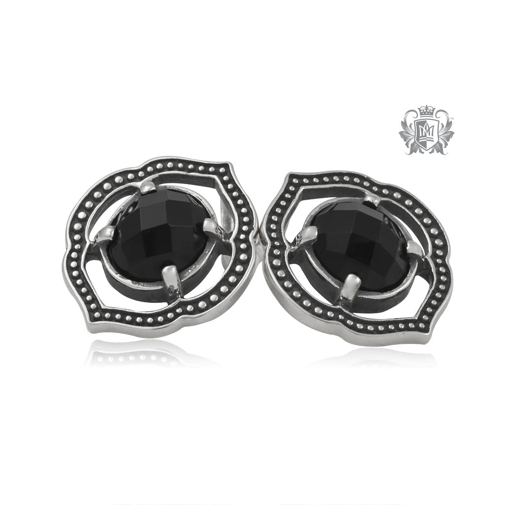 Black Onyx Lotus Stud Earrings