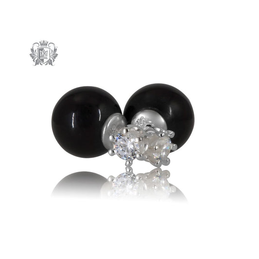 Double Stud Earrings - Black Onyx & Prong Set Cubic - Metalsmiths Sterling‚Ñ¢ Canada