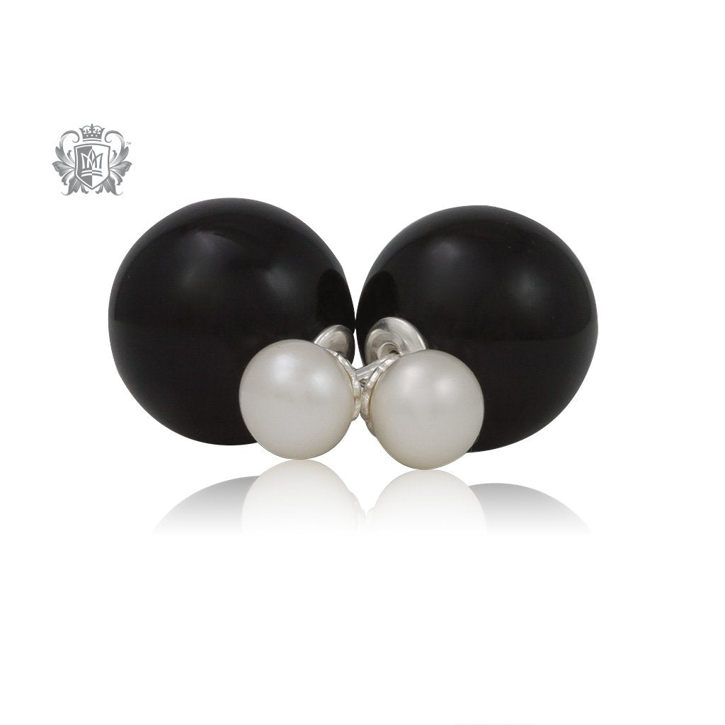 Double Stud Earrings - Black Onyx & Freshwater Pearl - Metalsmiths Sterling™ Canada