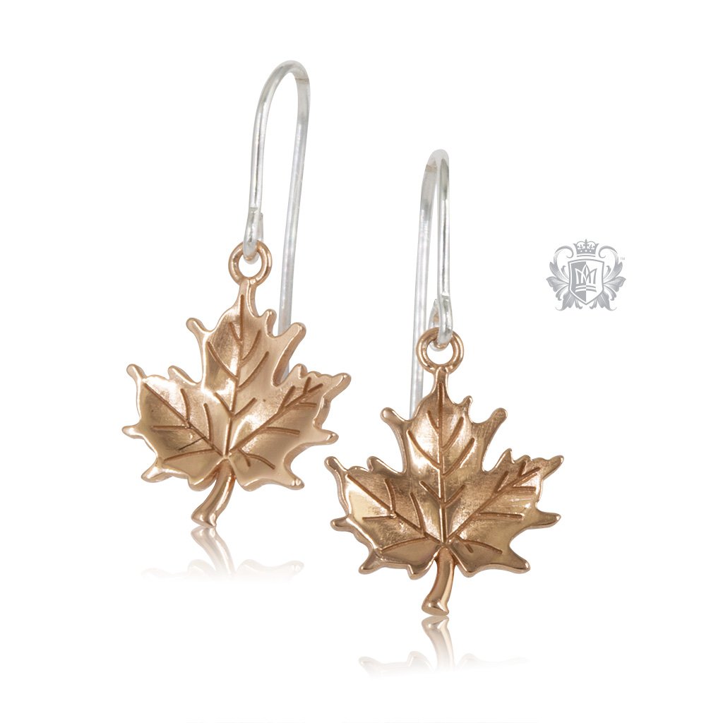 Rose Gold Dipped Natural Maple Leaf Earrings Metalsmiths Sterling Silver
