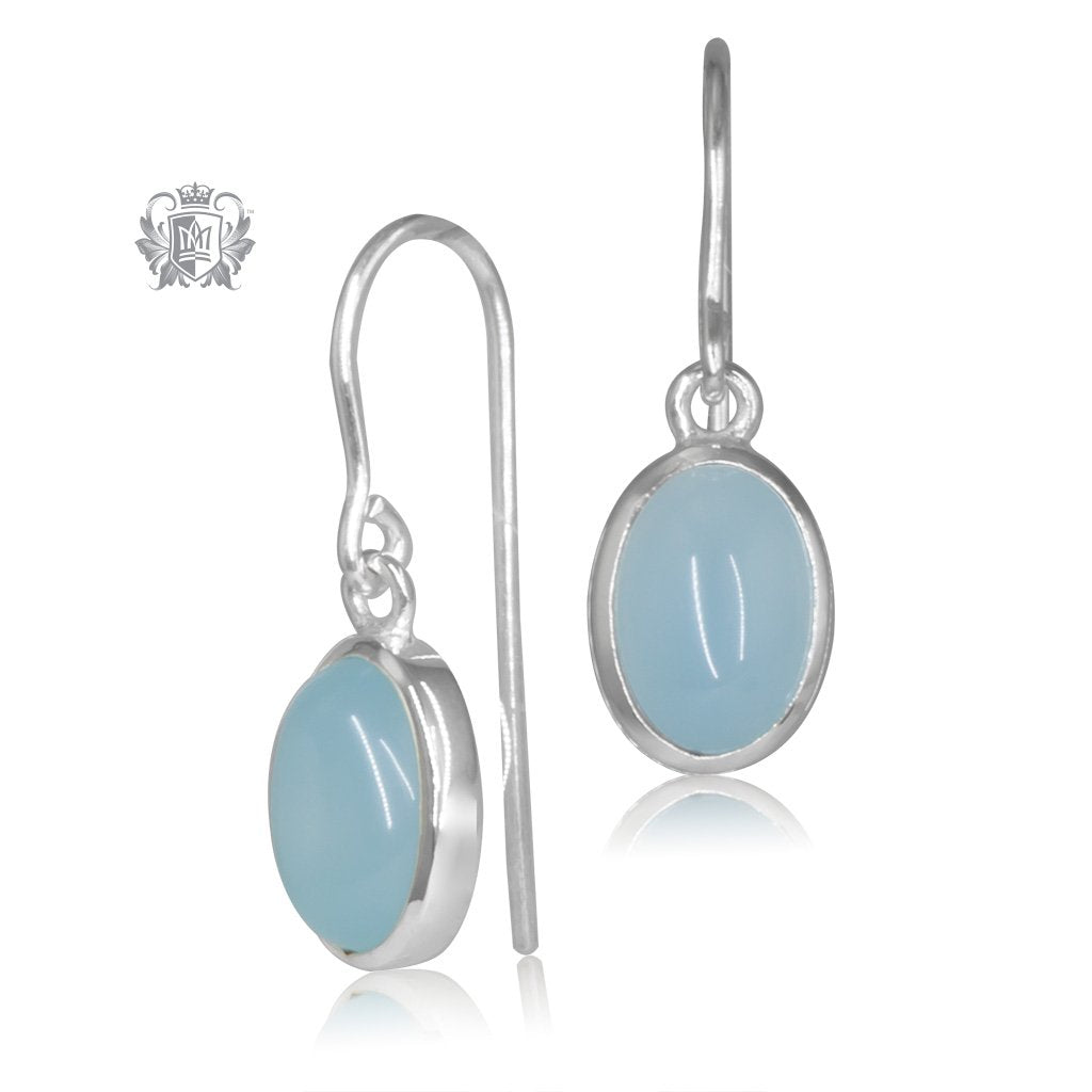 Sky Blue Agate JellyBean Hanger Earrings Sterling Silver