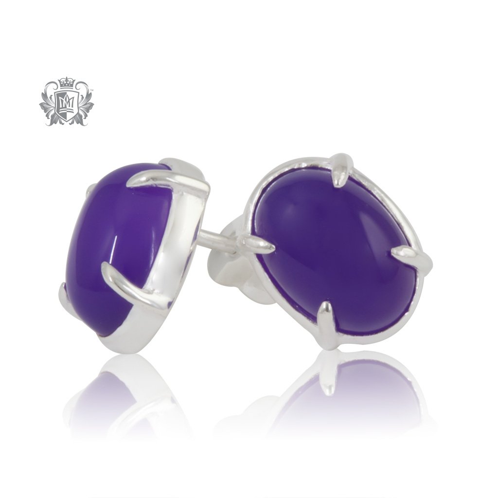Violet Agate Jellybean Prong Set Stud Earrings Sterling Silver