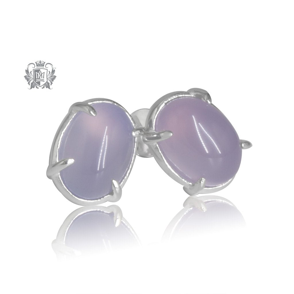 Lilac Agate Jellybean Prong Set Stud Earrings Sterling Silver