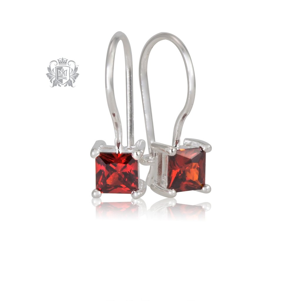Garnet Cubic Prong Set Hanger Earrings Sterling Silver