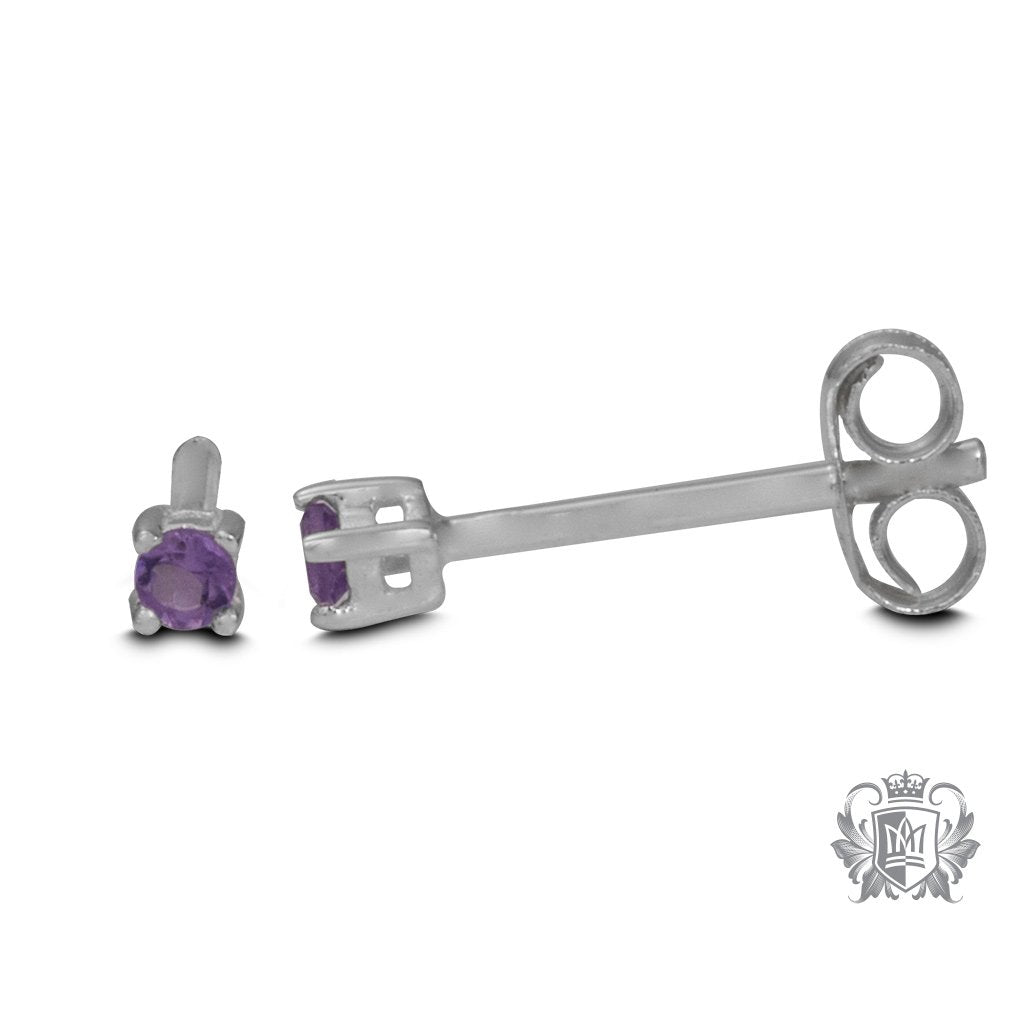 Side View Amethyst Small Prong Set Studs Metalsmiths Sterling Silver