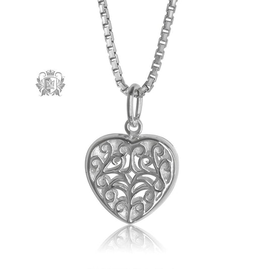 Scroll Heart Locket Sterling Silver